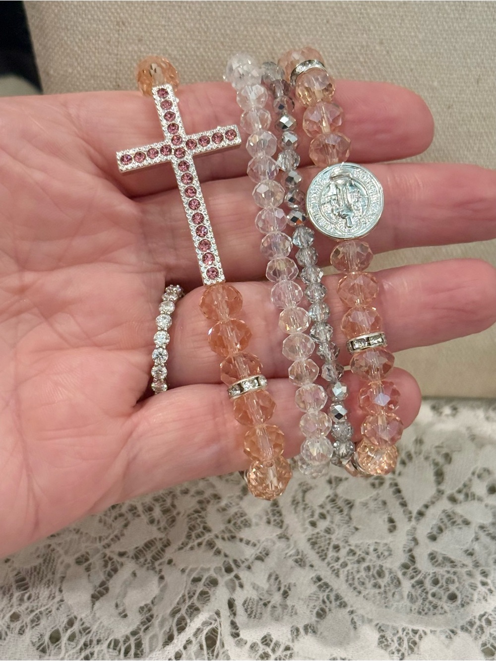 Rose Crystal Cross Bracelet Stack (4)